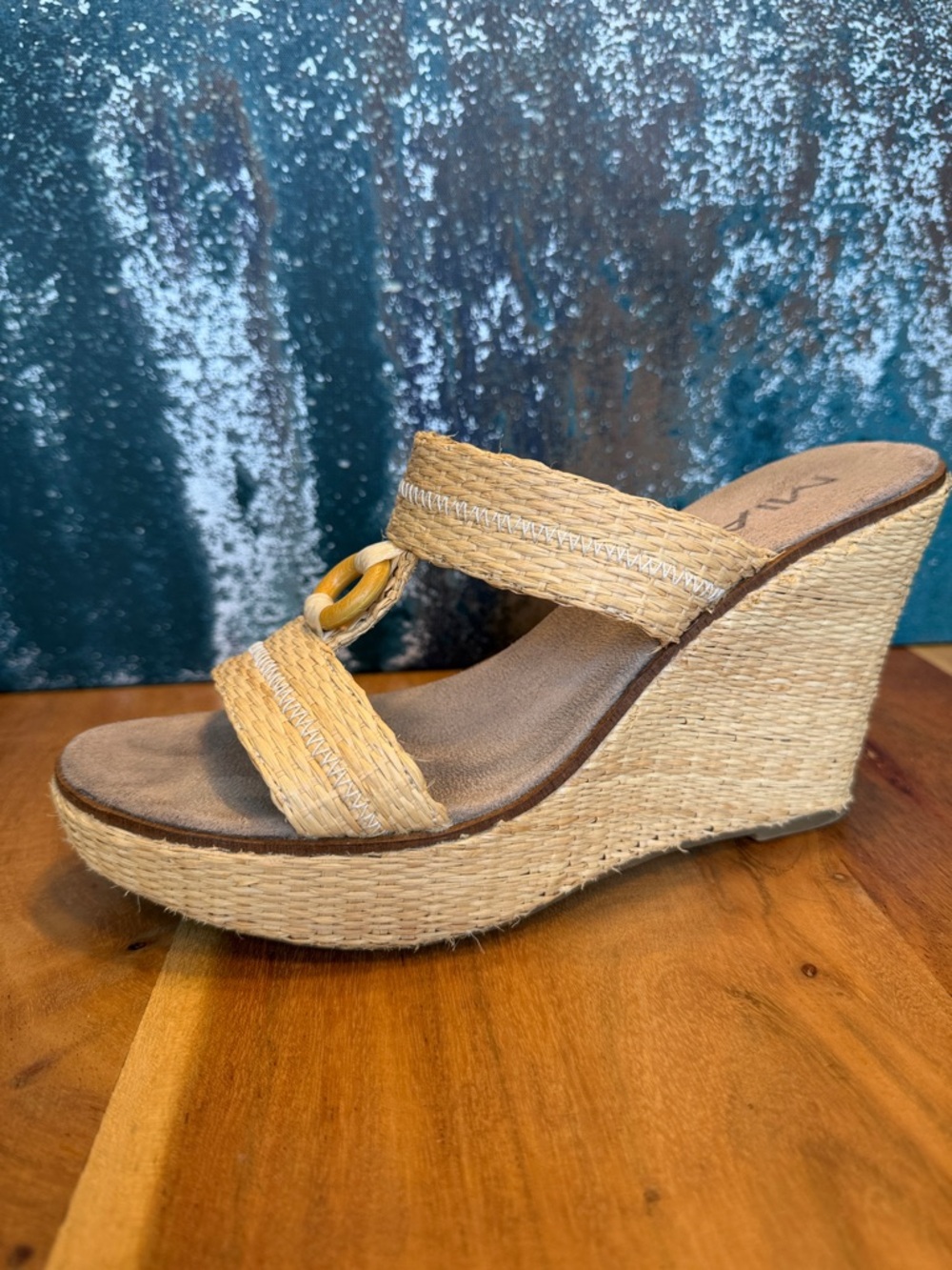 MIA Boho Raffia Platform Wedge Sandals Natural‎ Size 9 (GUC)